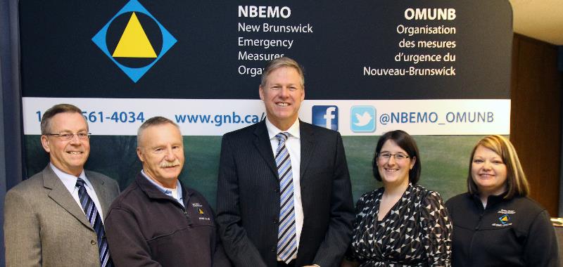 From left: Claude Côté, meteorologist with Environment Canada; Greg MacCallum, director of the Emergency Measures Organization; Public Safety Minister and Solicitor General Stephen Horsman; Nadine Caissie Long, River Watch data specialist with the Department of Environment and Local Government; and Stacey Cooling, operations manager with the Emergency Measures Organization.